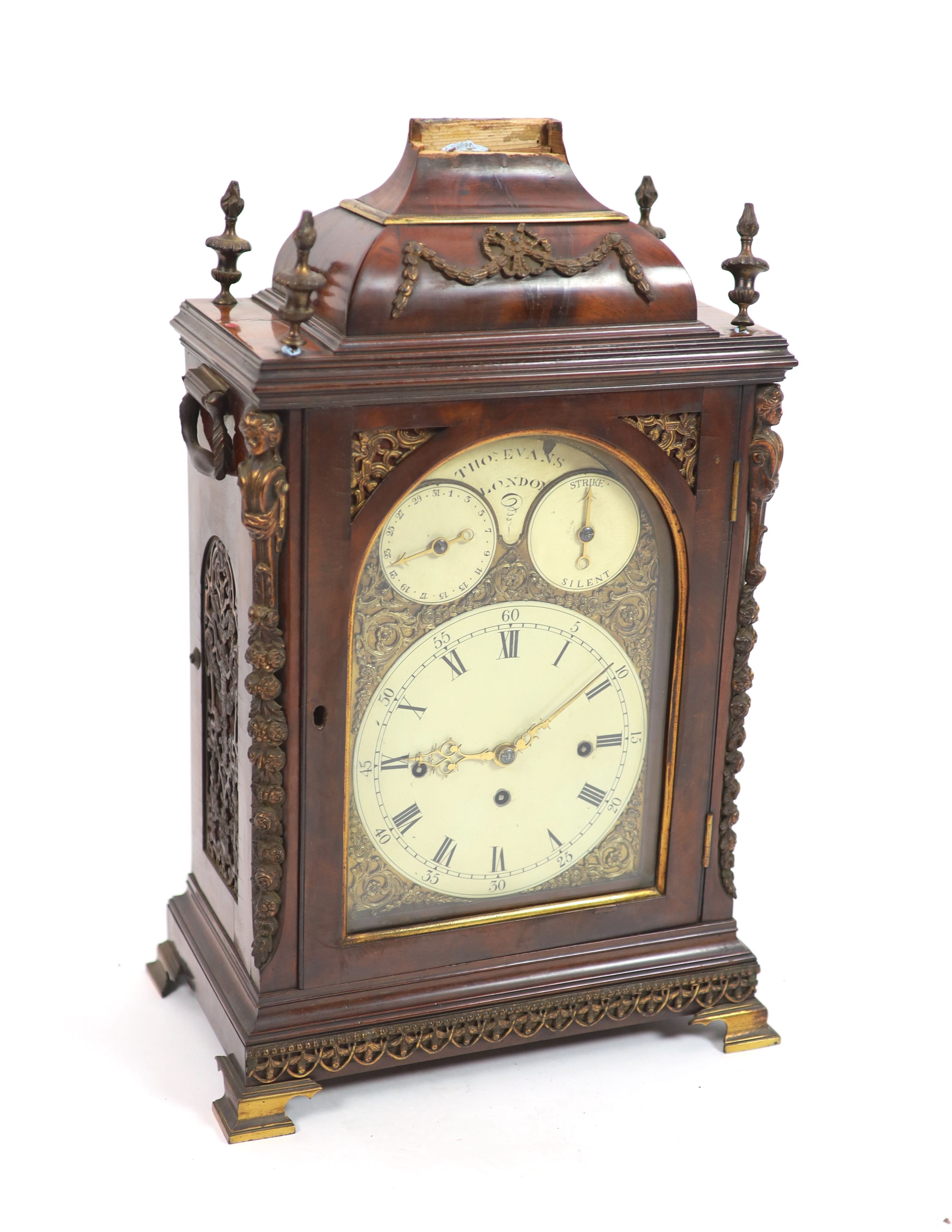 Thomas Evans of London. A George III ormolu mounted mahogany chiming bracket clock, depth 23cm width 38cm height 73cm, with original wall bracket 40cm